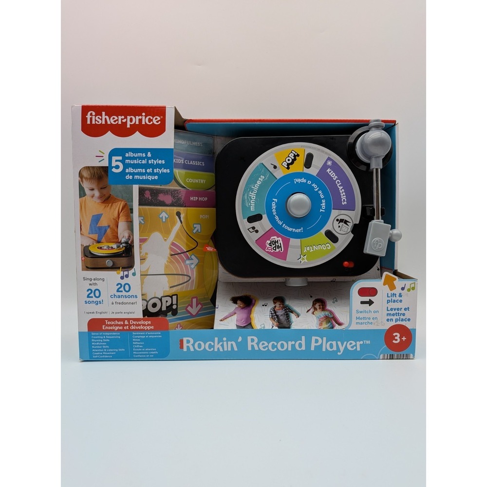 Fisher Price Rockin' Record Player 5 Albums / Styles, 20 Songs Ages 3+